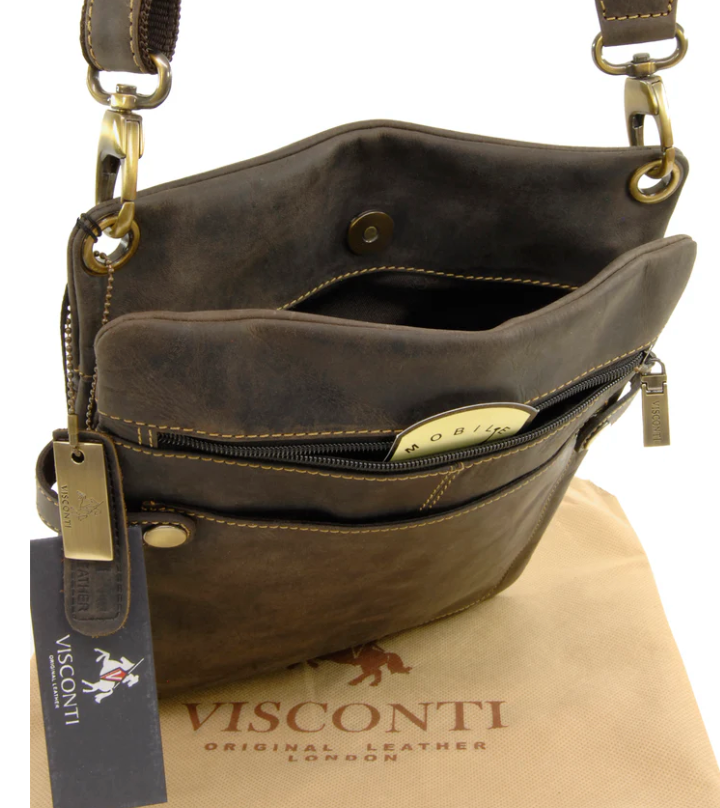 Visconti Leather Bag HEDEN Brown - Cross Body Bag (Medium size)
