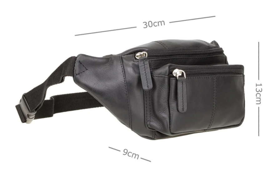 Visconti Leather Bag BUMBAG Black - Hipbag (Small size)