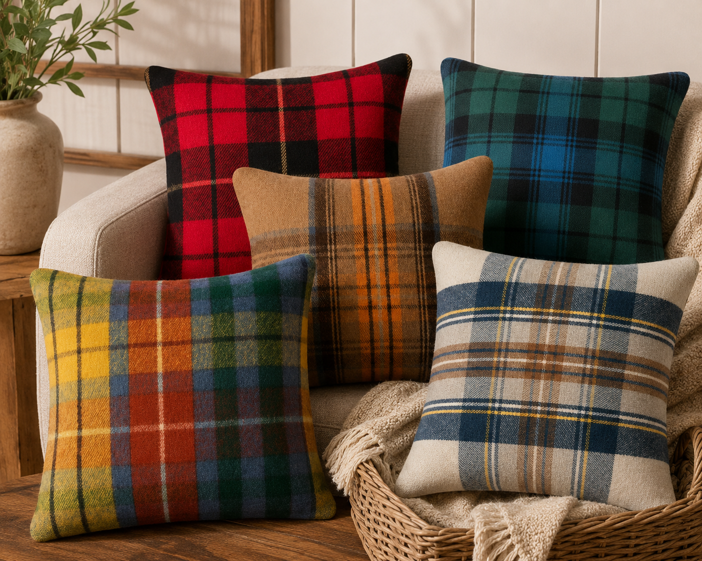 Wool Tartan Pillows - 100% Recycled Wool
