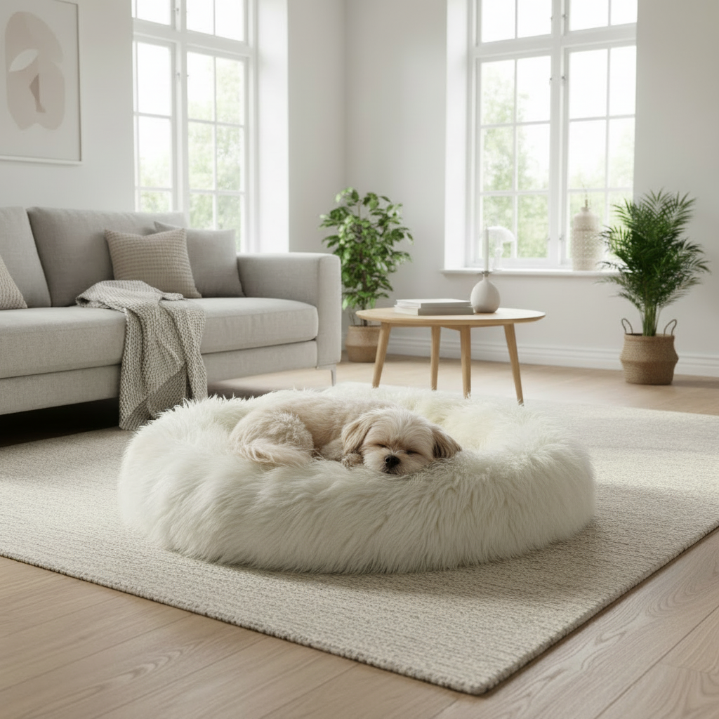 Dog Baskets White - Natural Sheepskin