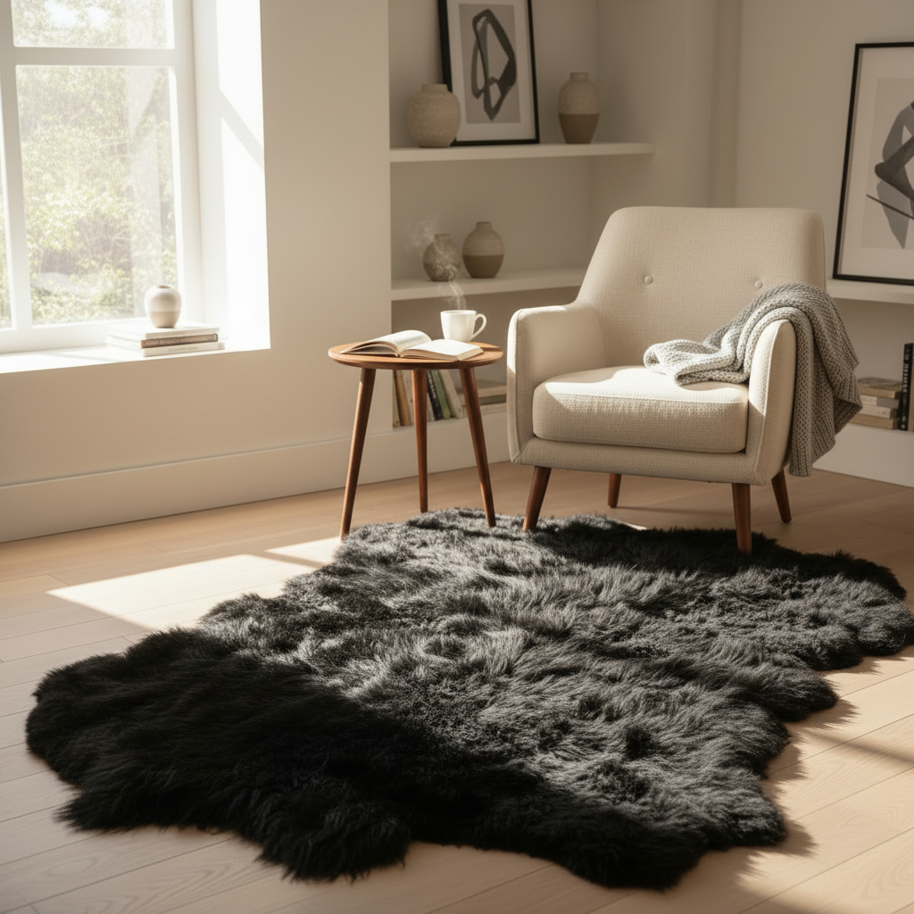 Handmade Natural Sheepskin Rug - Black
